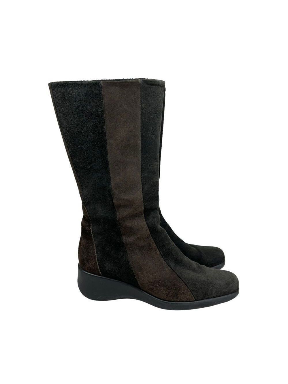 Aquatalia Two-Tone Brown Suede Weatherproof Wedge Boots 6.5